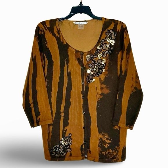 Peter Nygard Y2K Knit Top Womens L Beaded Abstract Boho Maximalism Art to Wear - Picture 7 of 10